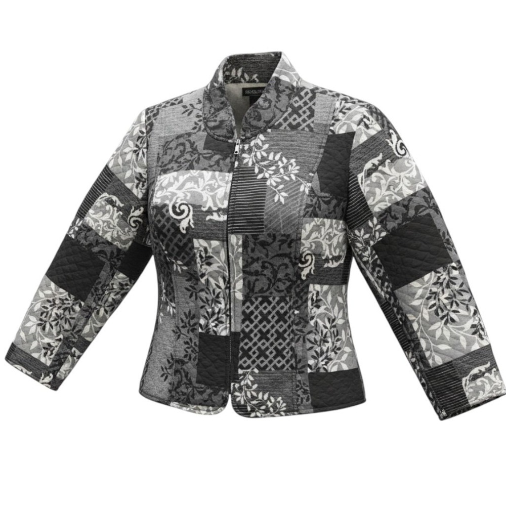Molly & Maxx Womens Gray Patchwork Zip Front Blazer Jacket Size Large ISM5876